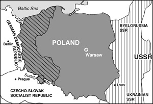 map showing shift in Polish border after Second World War