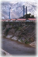 chimneys in mining community in Peru