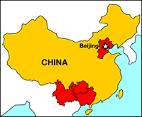 map of China showing regions where interviews were collected