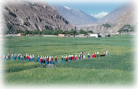 line of children in Shimshal, Pakistan